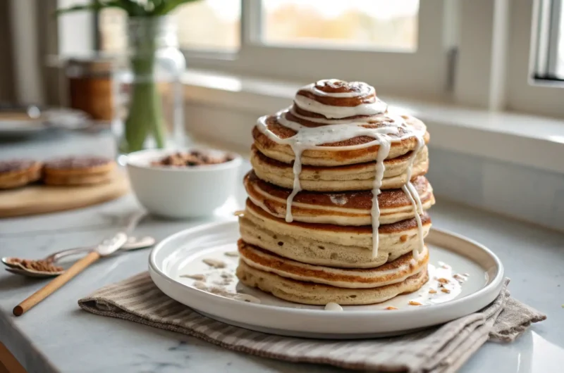 Cinnamon Roll Pancakes with Cream Cheese Glaze